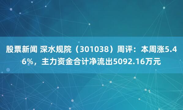 股票新闻 深水规院（301038）周评：本周涨5.46%，主力资金合计净流出5092.16万元